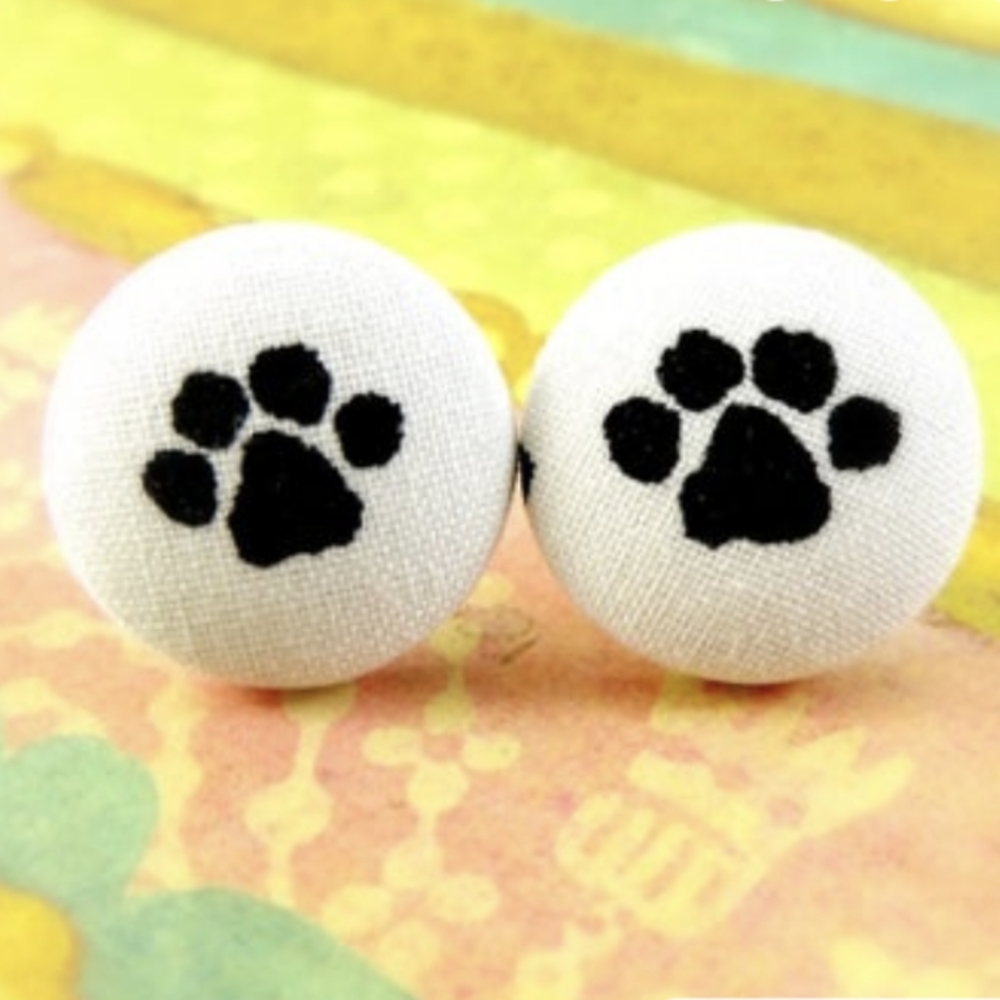 Handmade Fabric Button Earrings Cute Paw Earrings Animal Earrings Jewelry
